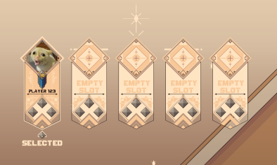 Character selection screen with multiple character slots and customization