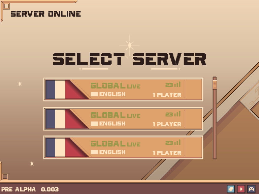 Server selection screen for multiplayer gameplay