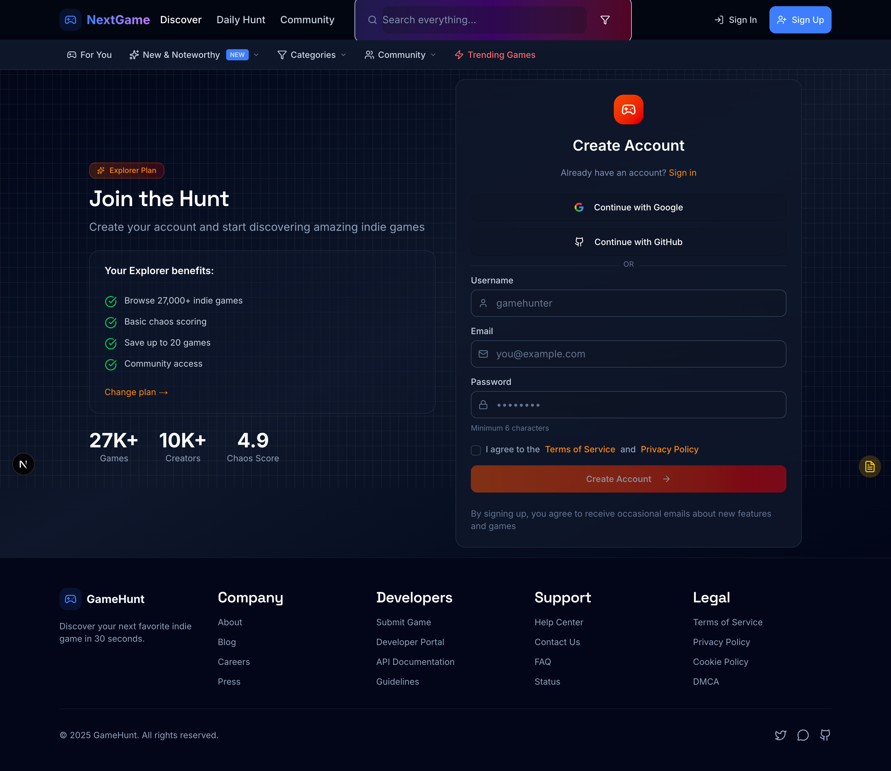 Comprehensive discovery page showing game catalog with detailed filtering