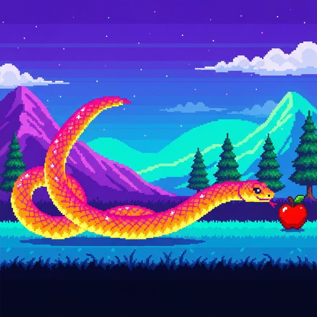RetroSnake gameplay showcasing vibrant retro color scheme and visual effects