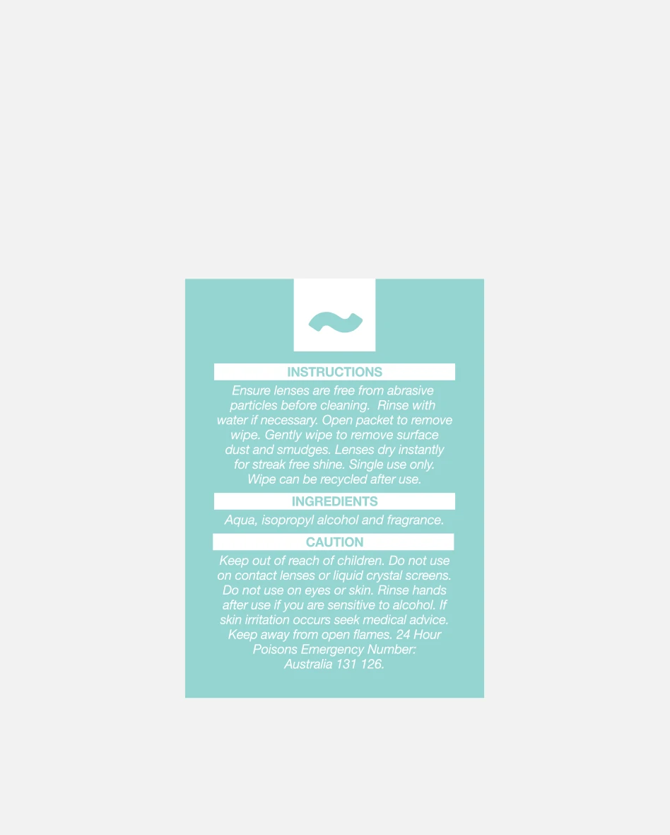 Swipes Australia Lens Cleaner 30-pack back label with product information