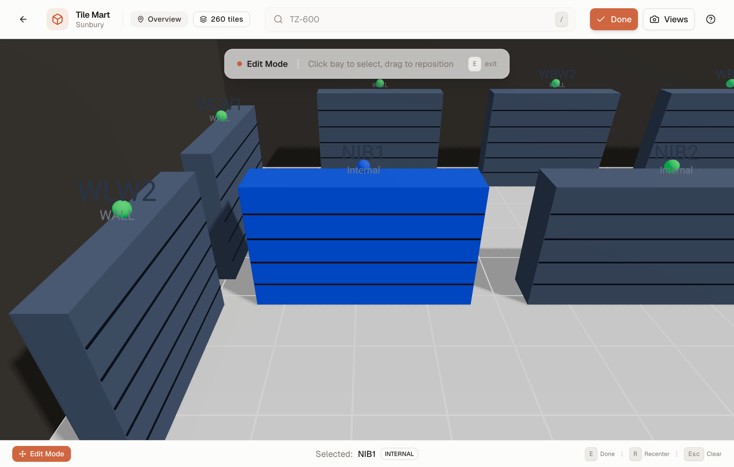 Admin edit mode showing tile placement and configuration controls