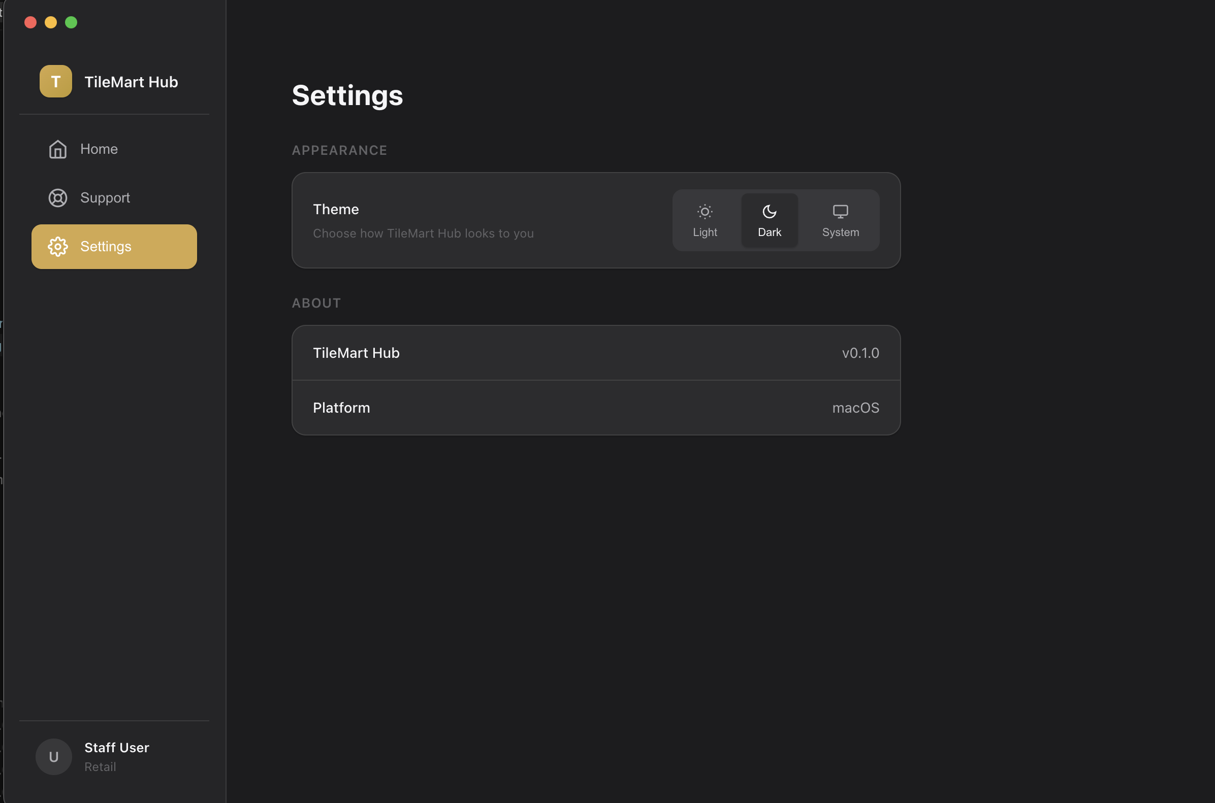 TileMart Hub Local support ticket interface